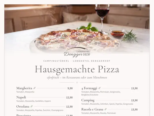 Pizza-Karte des Landhotel Denggerhof in Mayrhofen